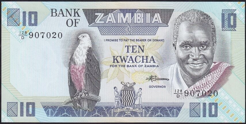 Zambia 10 Kwacha 1980 - 1988 Çilaltı Çil Pick 26e