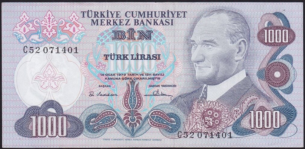 6.Emisyon 1.Tertip 1000 Lira C52 071401 Çilaltı