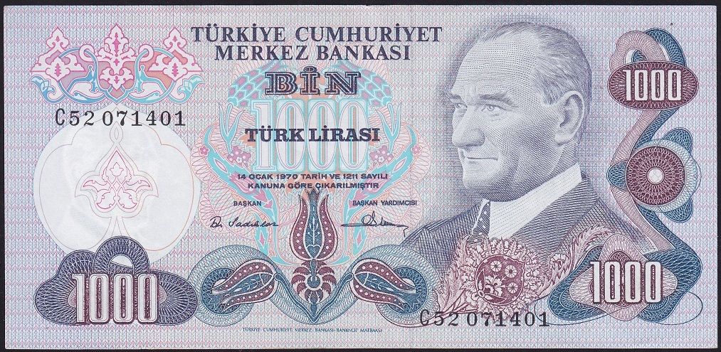 6.Emisyon 1.Tertip 1000 Lira C52 071401 Çilaltı