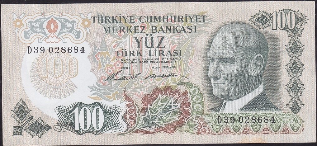 6.Emisyon 1.Tertip 100 Lira D39 028684 Çilaltı