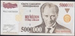 7.EMİSYON 5 000 000 LİRA M02 665959 ÇİL eski para mezat