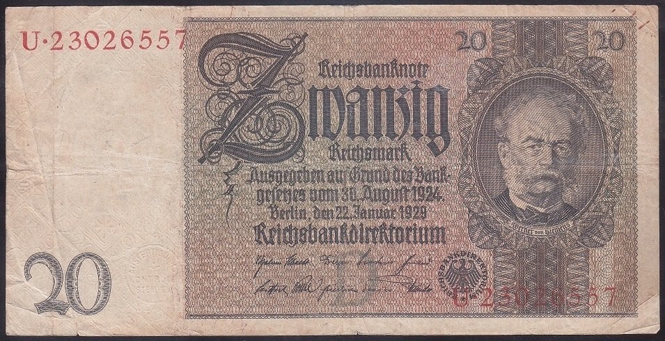 ALMANYA 20 REİCHSMARK 1929 ÇOK TEMİZ