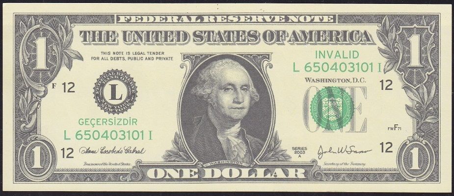 Amerika 1 Dolar Geçersiz Fantazi Para