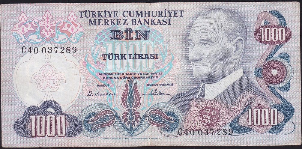 6.Emisyon 1.Tertip 1000 Lira C40 037289 Çok Temiz