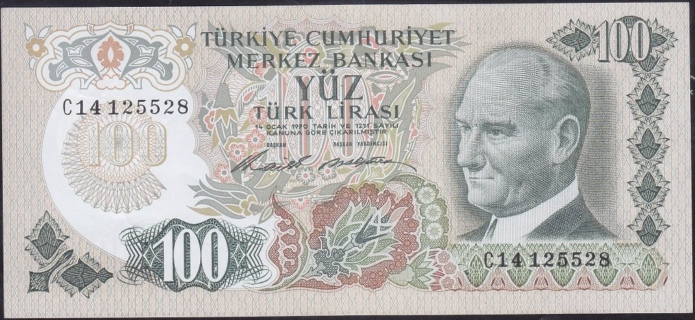 6.Emisyon 1.Tertip 100 Lira C14 125528 Ççt Çilaltı