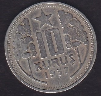 1937 YILI 10 KURUŞ ÇOK TEMİZ + eski para değerleri