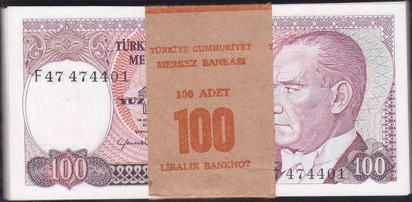 7.Emisyon 100 Lira F47 47 (100 Adet) Deste Çil Atlamalar Var