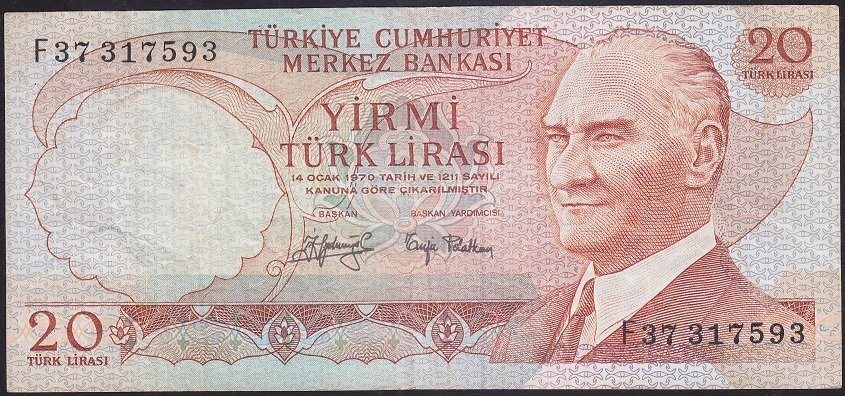 6.EMİSYON 3.TERTİP 20 LİRA F37 317593 ÇOK TEMİZ + eski kağıt para fiyatları