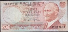 6.EMİSYON 3.TERTİP 20 LİRA F37 317593 ÇOK TEMİZ + eski kağıt para fiyatları