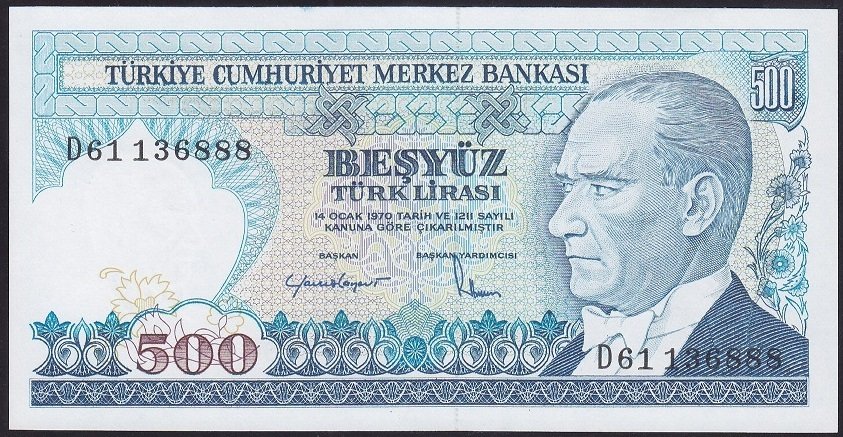 7.EMİSYON 2.TERTİP 500 LİRA D61 136888 ÇİL