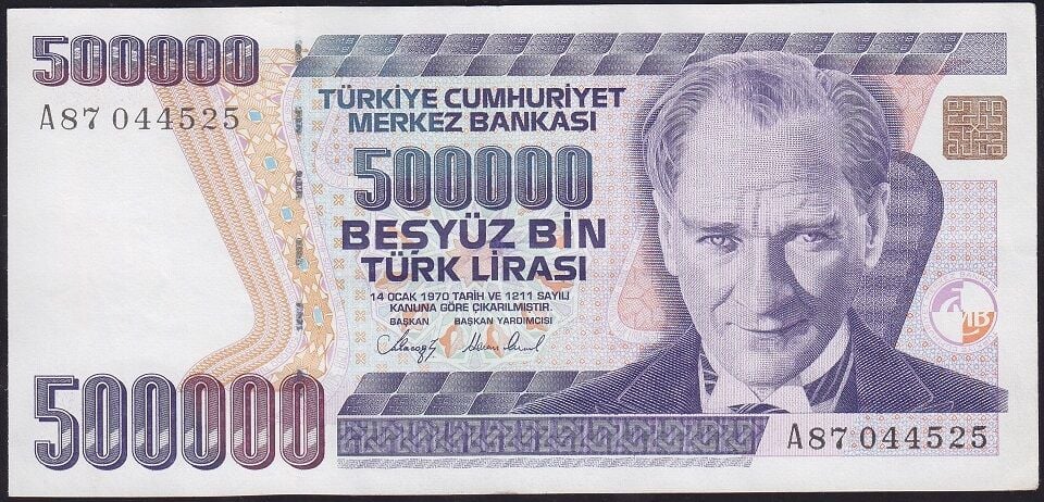 7.Emisyon 1.Tertip 500000 Lira A87 044525 Çilaltı