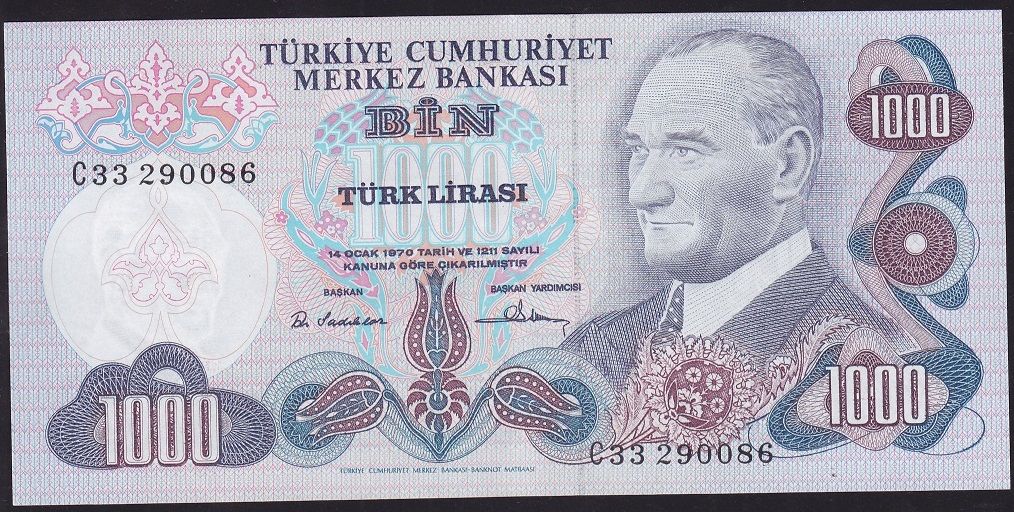 6.Emisyon 1.Tertip 1000 Lira C33 290086 Çilaltı