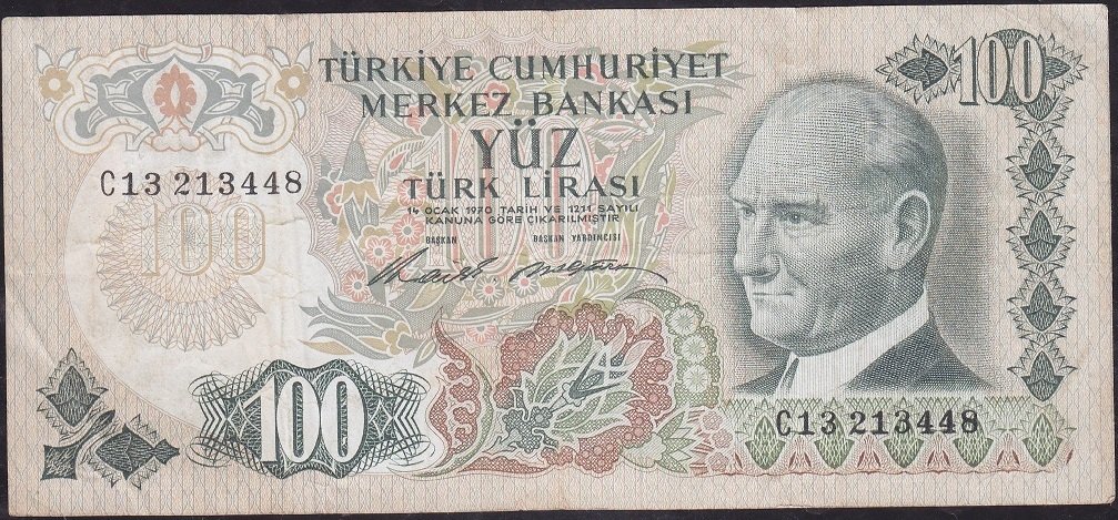 6.Emisyon 1.Tertip 100 Lira C13 213448 Çok Temiz