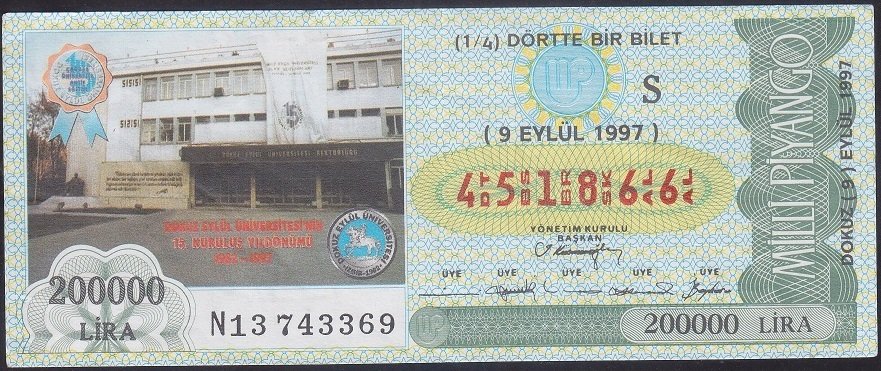 1997 9 EYLÜL ÇEYREK BİLET - S SERİSİ