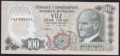 6.EMİSYON 3.TERTİP 100 LİRA J43 448483 ÇİL eski kağıt para değerleri
