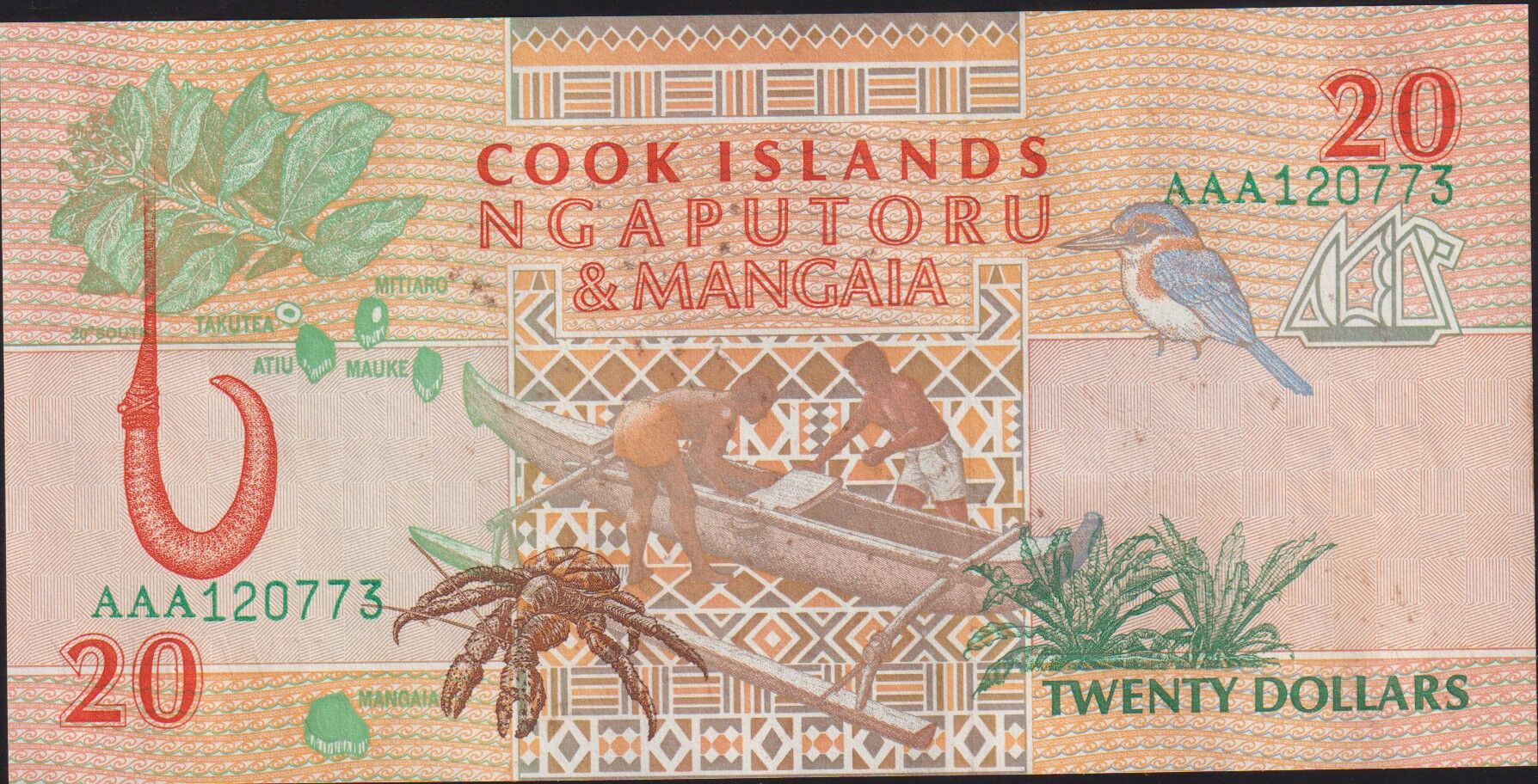 Cook Island 20 Dolar 1992 Çilaltı ( Kat yok Lekeler var )