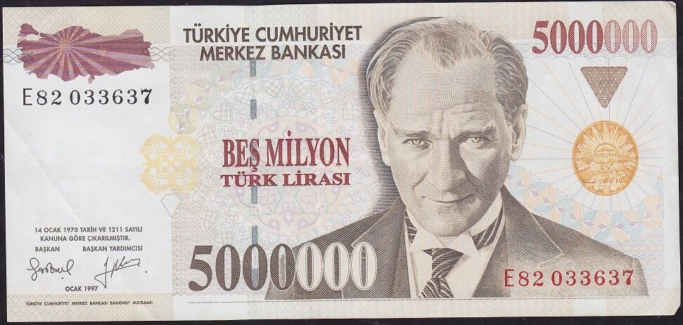 7.Emisyon 5 000 000 Lira E82 033637 Çok Çok Temiz