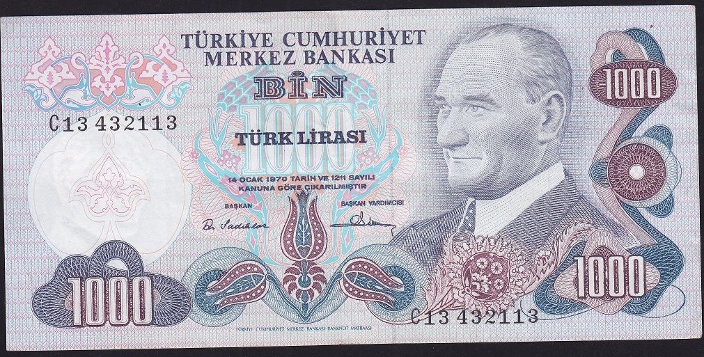 6.Emisyon 1.Tertip 1000 Lira C13 432113 Çok Temiz+