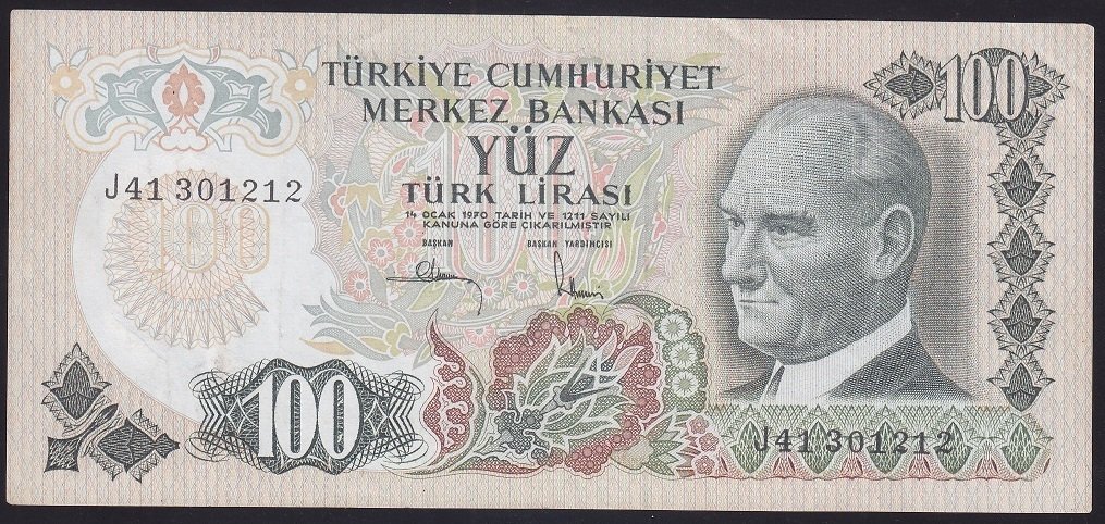 6.EMİSYON 3.TERTİP 100 LİRA J41 301212 ÇOK TEMİZ +