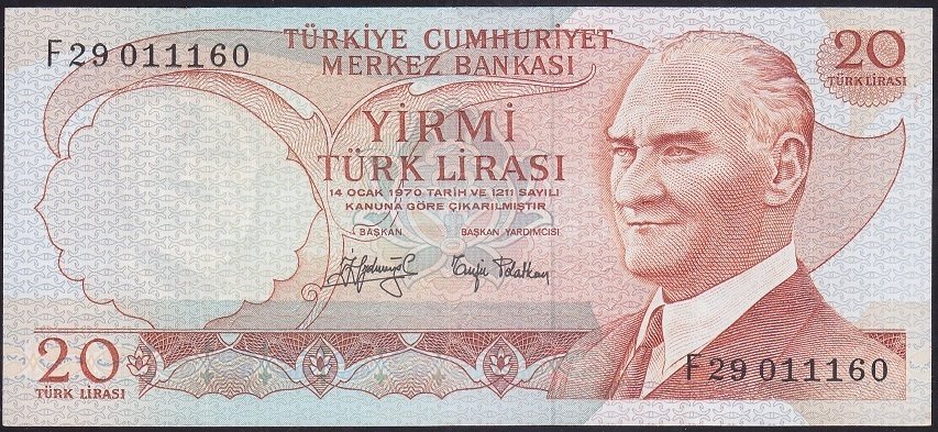 6.EMİSYON 3.TERTİP 20 LİRA F29 011160 ÇOK ÇOK TEMİZ +