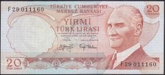 6.EMİSYON 3.TERTİP 20 LİRA F29 011160 ÇOK ÇOK TEMİZ +