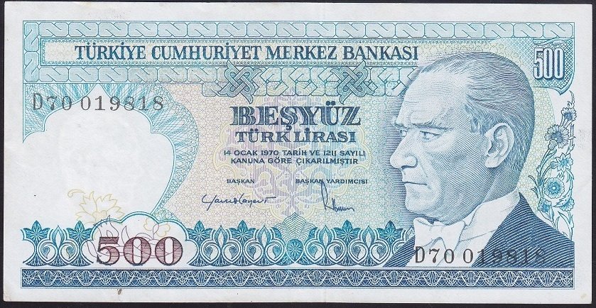 7.EMİSYON 2.TERTİP 500 LİRA D70 019818 ÇÇT