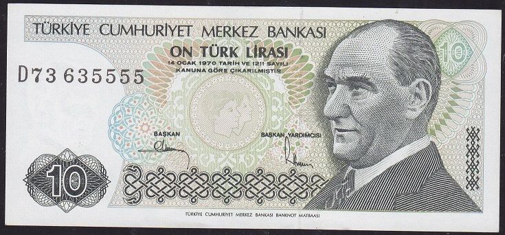 7.Emisyon 2.Tertip 10 Lira D73 635555 Çilaltı