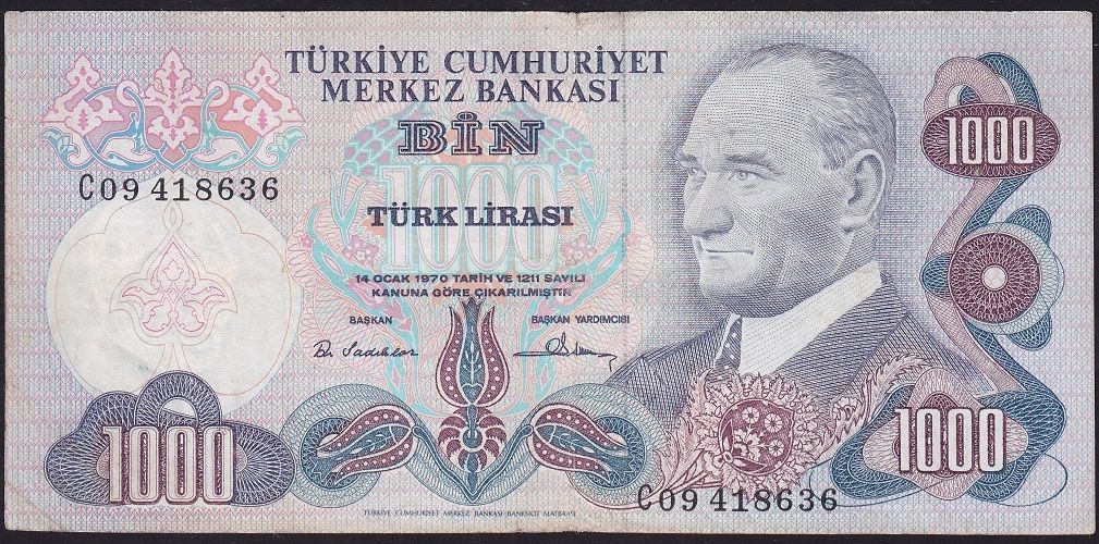 6.Emisyon 1.Tertip 1000 Lira C09 418636 Çok Temiz