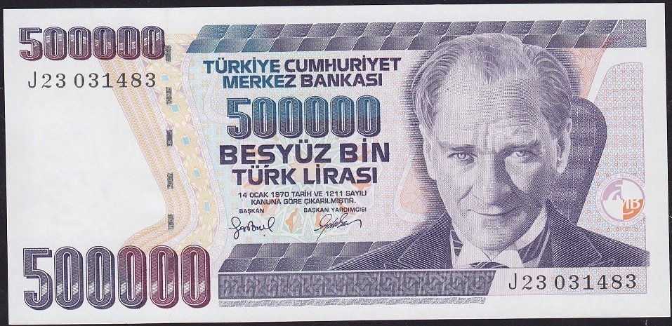 7.Emisyon 4.Tertip 500.000 Lira J23 031483 Çil