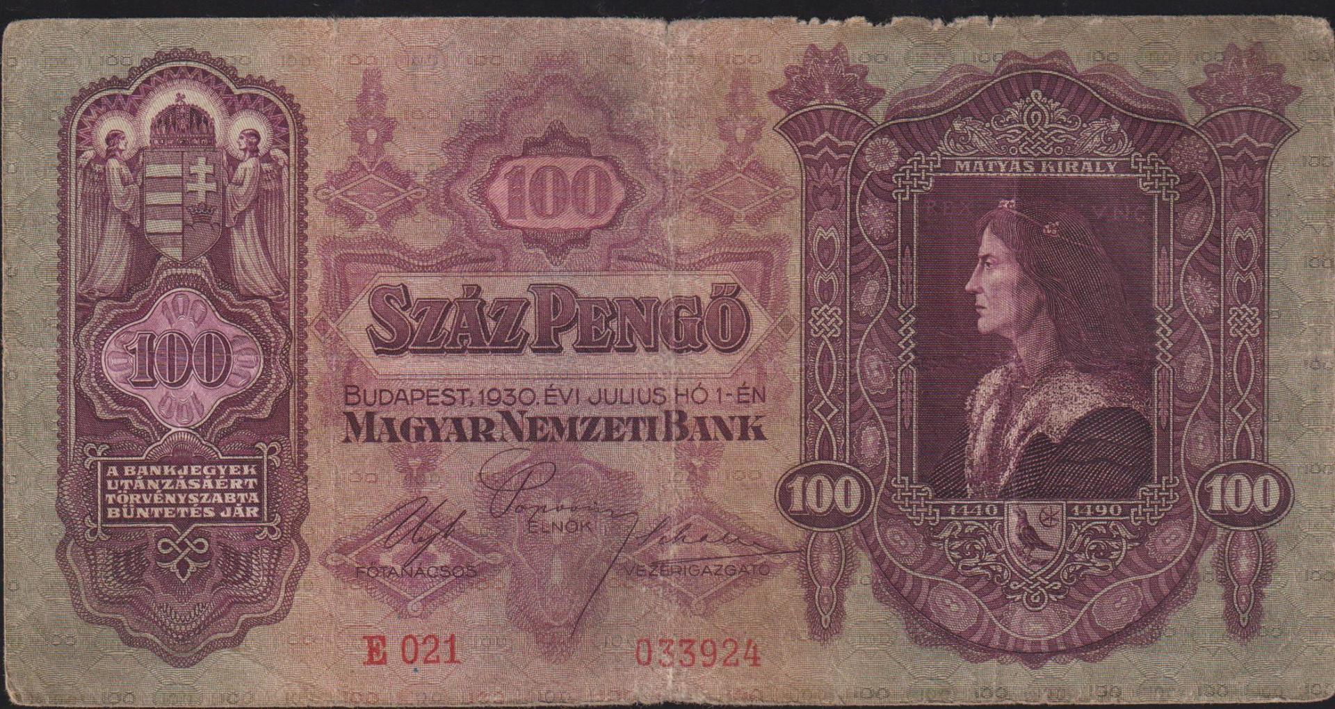 Macaristan 100 Pengo 1930 İyi