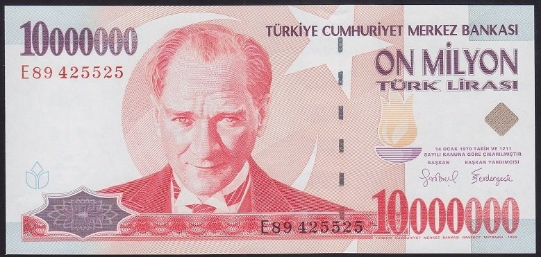 7.EMİSYON 10 000 000 LİRA E89 425525 ÇİL