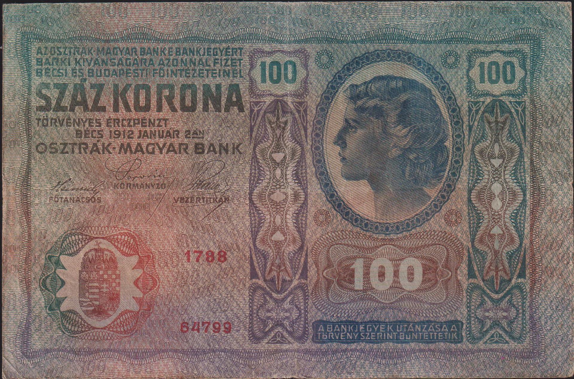 Avusturya Macaristan 100 Korona 1912 Çok Temiz