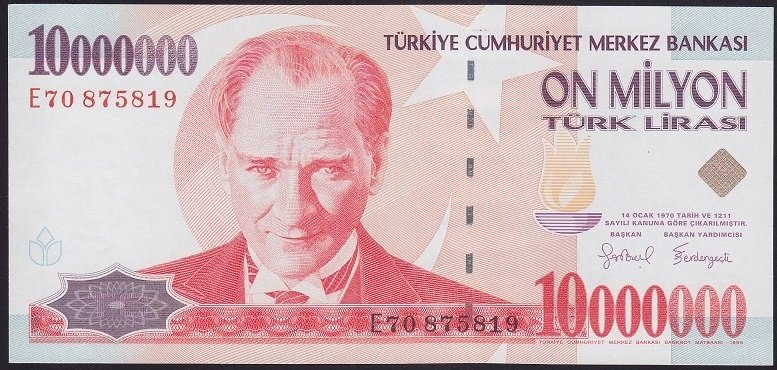 7.EMİSYON 10 000 000 LİRA E70 875819 ÇİL
