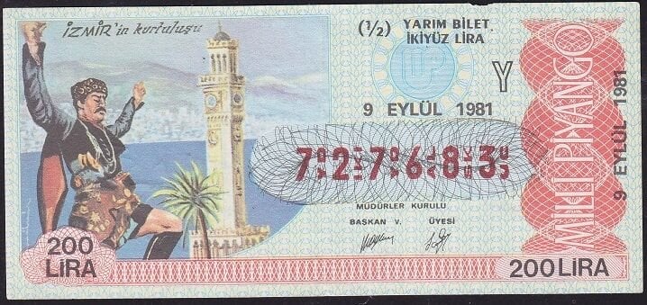 1981 9 Eylül Yarım Bilet - Y Serisi