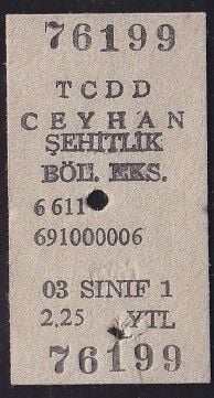 TCDD Ceyhan-Şehitlik Tren Bileti