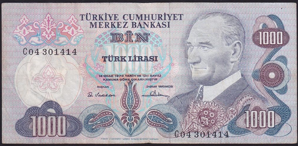6.Emisyon 1.Tertip 1000 Lira C04 301414 Çok Temiz+