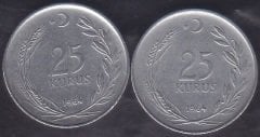 1964 Yılı 25 Kuruş Çok Temiz (Ters Düz Takım )