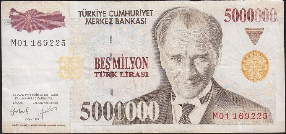 7.Emisyon 5 000 000 Lira M01 169225 Çok Temiz