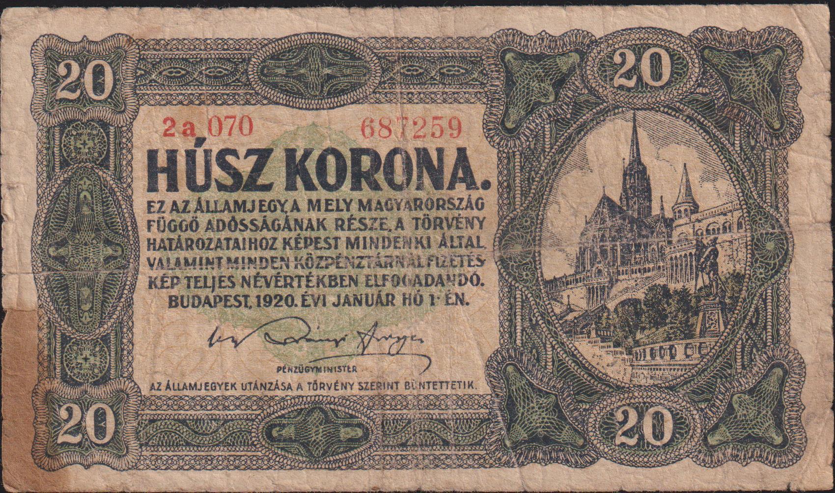 Macaristan 20 Korona 1920 İyi
