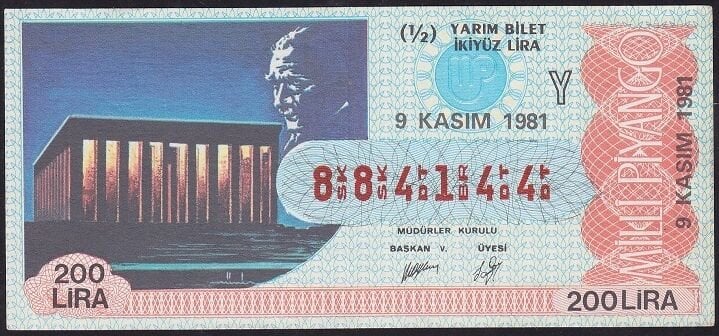 1981 9 Kasım Yarım Bilet - Y Serisi