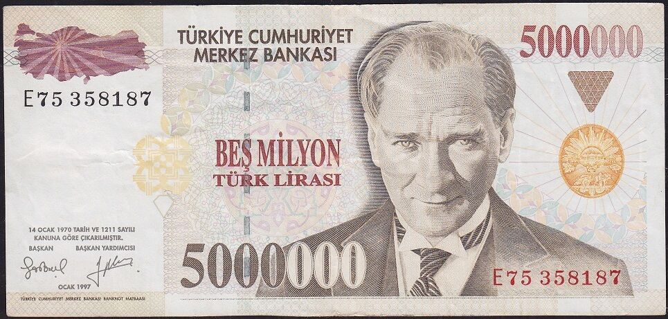 7.Emisyon 5 000 000 Lira E75 358187 Çok Temiz+