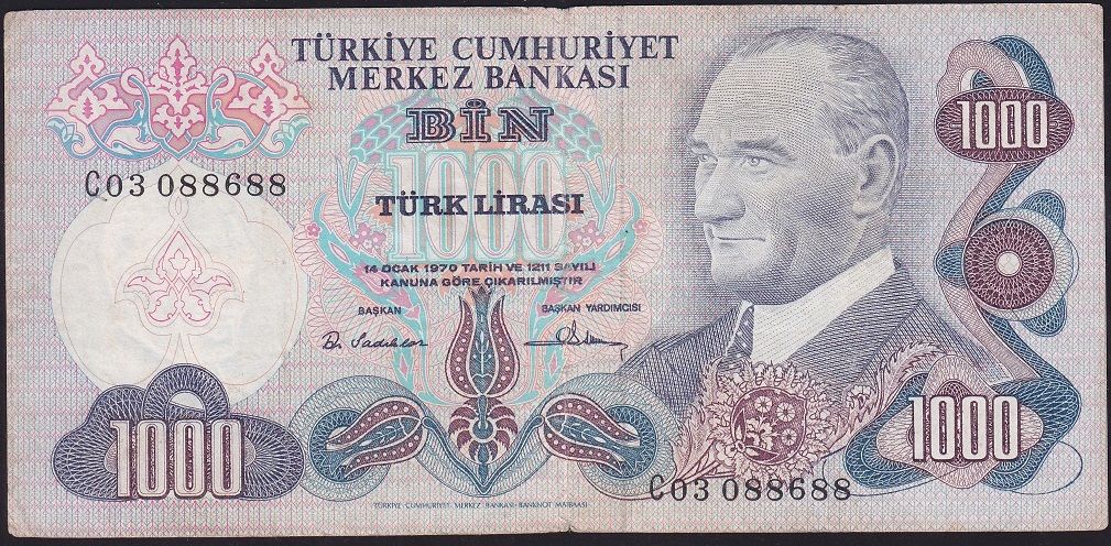 6.Emisyon 1.Tertip 1000 Lira C03 088688 Çok Temiz