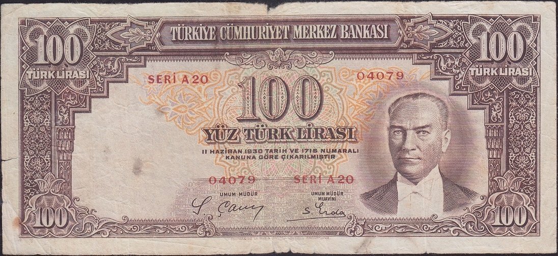 2.Emisyon 100 Lira A20 04079 Çok Temiz