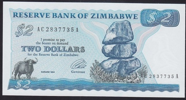 ZİMBABWE 2 DOLAR 1994 ÇİL eski para