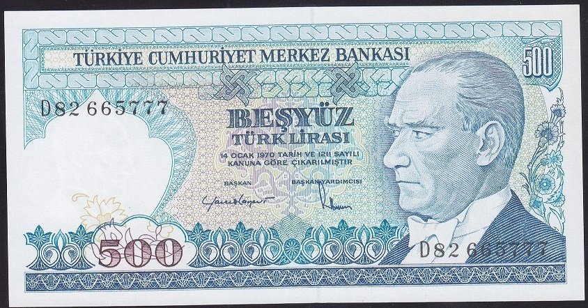 7.EMİSYON 2.TERTİP 500 LİRA D82 665777 ÇİL