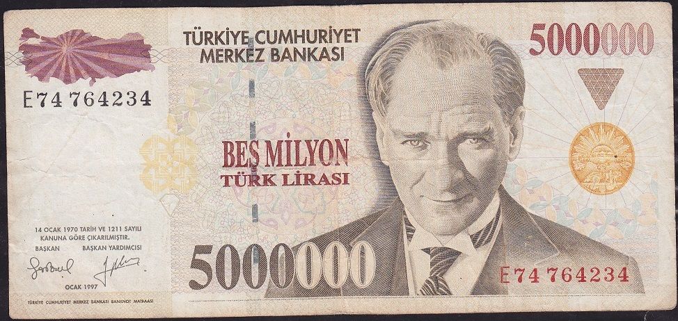 7.Emisyon 5 000 000 Lira E74 764234 Çok Temiz