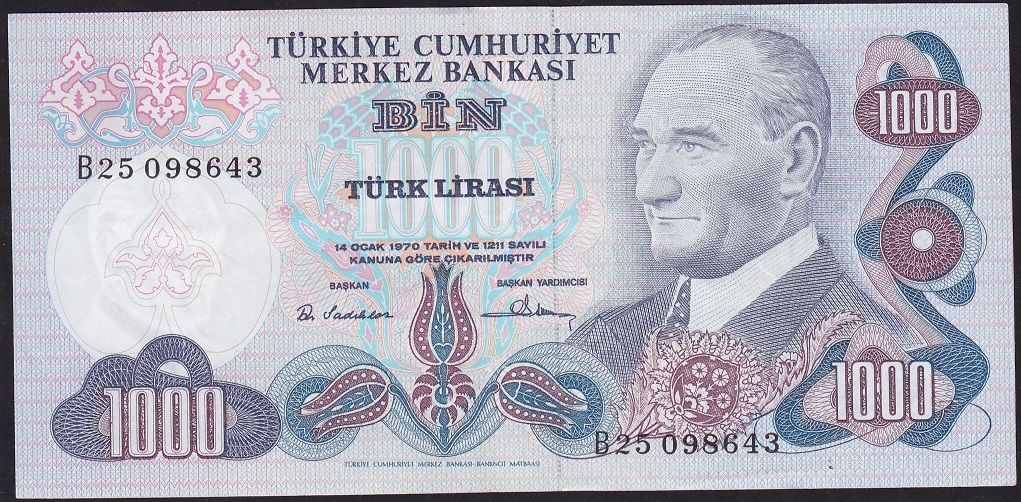 6.Emisyon 1.Tertip 1000 Lira B25 098643 Ççt Çilaltı