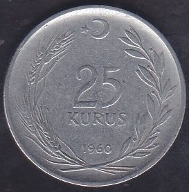 1960 Yılı 25 Kuruş Çok Temiz (Ters )