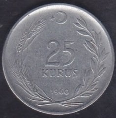 1960 Yılı 25 Kuruş Çok Temiz (Ters )