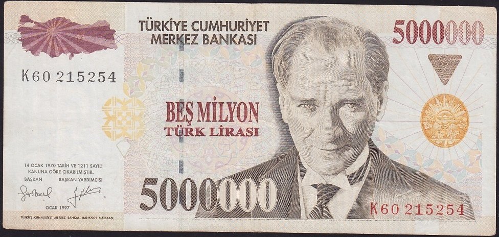 7.Emisyon 5 000 000 Lira K60 215254 Çok Temiz